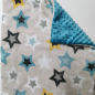 Preview: Kuscheldecke, aqua noppen, hellgrau sterne mint grau gelb 3-fach Fleece