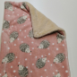 Preview: Kuscheldecke, creme teddy, altrosa igel 3-fach Fleece