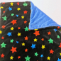 Preview: Kuscheldecke, blau, schwarz sterne bunt teddy 3-fach Fleece