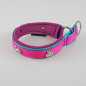 Preview: Halsband Zug-Stop, 3.5cm, 30 - 55cm, Neopren + Nieten Nieten Pfote + Knochen, pink, aqua, neonpink