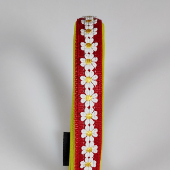Preview: Halsband Zug-Stop, 3 - 3.5cm, 25 - 55cm, Neopren gelb, rot, Blumen weiss