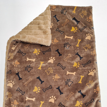 Kuscheldecke, camel karo teddy, braun pfoten knochen beige schwarz, grau 3-fach Fleece