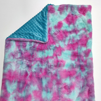 Kuscheldecke, aquablau noppen, batik mint pink teddy, grau 3-fach Fleece
