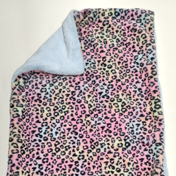 Kuscheldecke, hellblau zottel,  leopard regenbogen teddy, grau 3-fach Fleece