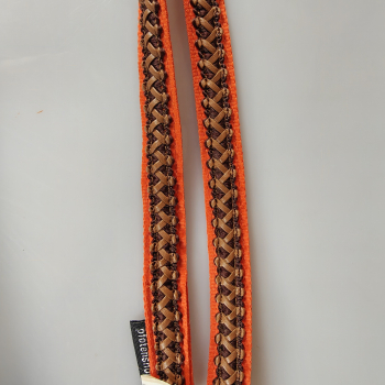 Preview: Leine 3fach verstellbar 1.6m - 2m, extra Weich orange, mit Lederband braun