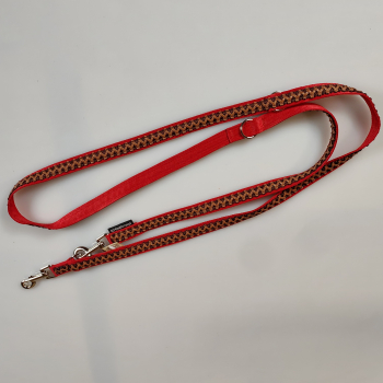 Leine 3fach verstellbar 1.6m - 2m, extra Weich rot, mit Lederband braun