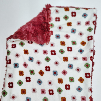 Relaxdecke superflauschig,bordeaux, creme bunte Blumen , 4-lagiger Wellness-Fleece