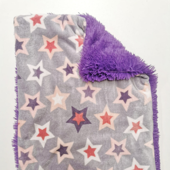 Relaxdecke superflauschig, Violett-Hellgrau_violett-weiss-rosa-sterne 4-lagiger Wellness-Fleece