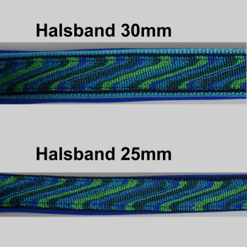 Agilityleine mit Jagdkarabiner, Halsband mit Neopren 3.0 & 3.5cm, 25 - 45cm Wellen blau, blau