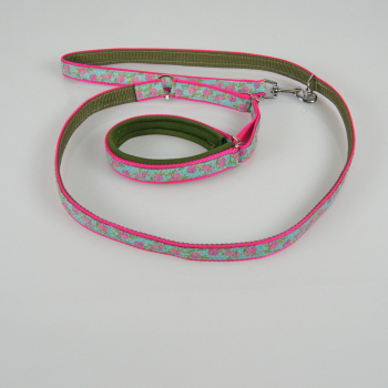 Agilityleine mit Borte und Neopren, 2.5 & 3.0cm, 25 - 45cm Rosen, olive, neonpink