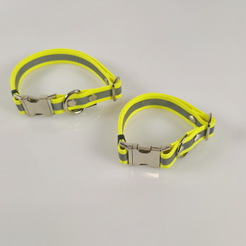 Halsband Click, 2 - 2.5cm, 30-65cm, wasserfest neongelb - reflex Biothan 2 Breiten, 2 Längen