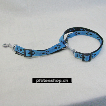 Böttcher Geschirr, pfoten blau - schwarz S, M, L, 20mm Bandbreite