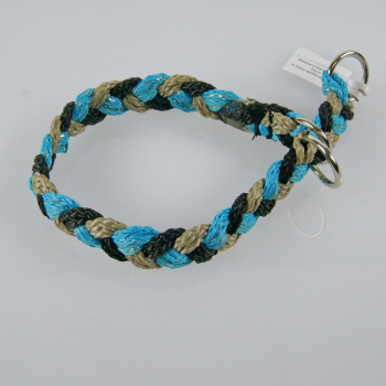 Halsband flachgeflochten, für kleine Hunde, matt blau, schwarz, dunkelbeige