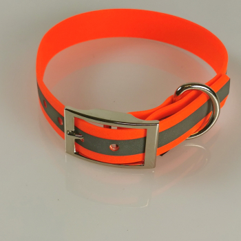 Halsband mit Dorn, 27 - 55cm, wasserfest orange - reflex Biothan 20 + 25mm Breite, orange - reflex