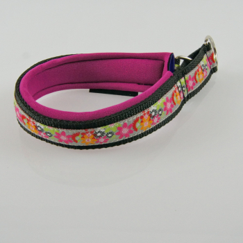 Halsband Zug-Stop, 2.5 - 3.5cm, 25 - 55cm, Neopren Blumen grau, pink, schwarz