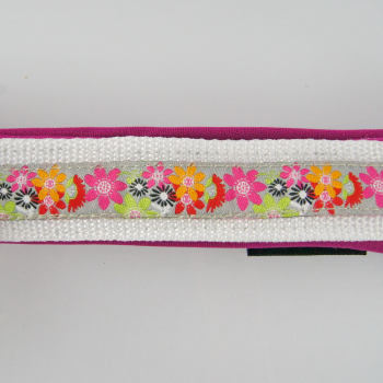 Halsband Zug-Stop, 2.5 - 3.5cm, 25 - 55cm, Neopren Blumen grau, pink, weiss