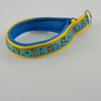 Halsband Zug-Stop, 2.5 - 3.5cm, 25 - 55cm, Neopren Eule aqua, hellblau, gelb