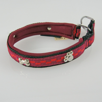 Halsband Zug-Stop, 2.5 - 3.5cm, 25 - 55cm, Neopren + Nieten Nieten Pfote-Knochen, karo bordeaux, bordeaux, schwarz