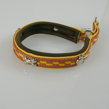 Halsband Zug-Stop, 2.5 - 3.5cm, 25 - 55cm, Neopren + Nieten Nieten Pfote-Knochen, karo braun, braun, gelb