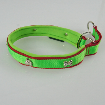 Halsband Zug-Stop, 3.5cm, 30 - 55cm, Neopren + Nieten Nieten Pfote + Knochen, neongrün, rot, neongrün