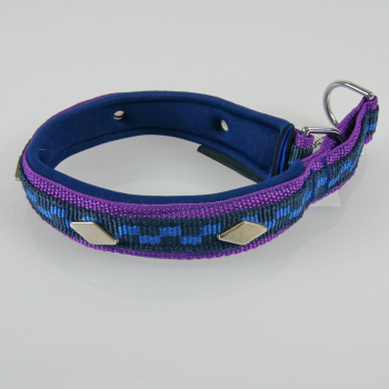 Halsband Zug-Stop, 2.5 - 3.5cm, 25 - 55cm, Neopren + Nieten Nieten Rombus, karo blau, dunkelblau, violet