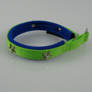 Halsband Zug-Stop, 2.0cm, 20 - 35cm, Neopren + Nieten Stern, blau, neongrün