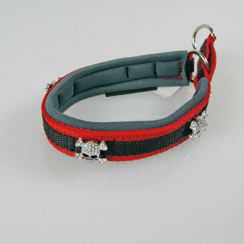 Halsband Zug-Stop, 2.5 - 3.5cm, 25 - 55cm, Neopren + Bling Bling Bling Bling Totenkopf, dunkelgrau, rot, schwarz