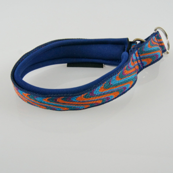 Halsband Zug-Stop, 3.0cm, 30 - 55cm, Neopren wellen blau - orange, dunkelblau