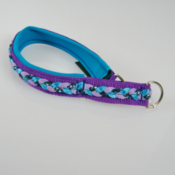 Halsband Zug-Stop, 2.5 - 3cm, 25 - 55cm, Neopren + geflochten geflochten schwarz-blau-weiss-aquasatin-flidergoldmatt, aqua-violet