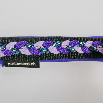 Halsband Zug-Stop, 2.5 - 3cm, 25 - 55cm, Neopren + geflochten geflochten schwarz-blau-weiss-violet-flidergoldmatt, violet-schwarz