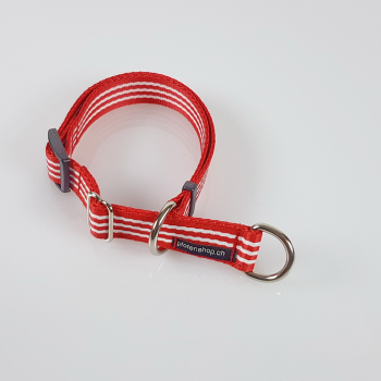 Halsband Zug-Stop verstellbar  2.5cm, 25 - 60cm, rot - weiss gestreift rot - weiss gestreift