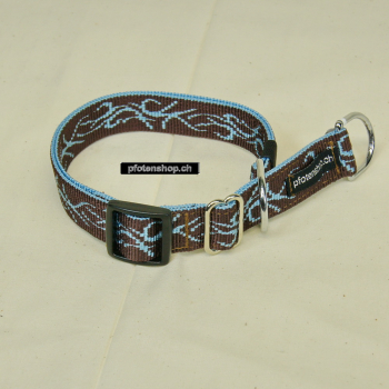 Halsband Zug-Stop verstellbar  1.5 - 2.5cm, 20 - 60cm Tattoo braun - hellblau