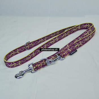 Leine 3fach verstellbar 1.6 - 2m,  15 - 25mm, Tattoo bordeaux - gelb Tattoo bordeaux - gelb