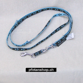 Leine 3fach verst. 1.6 - 2m, 10mm, Pfoten schwarz - blau Pfoten schwarz - blau