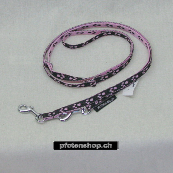 Leine 3fach verst. 1.6 - 2m, 10mm, Pfoten schwarz - rosa Pfoten schwarz - rosa