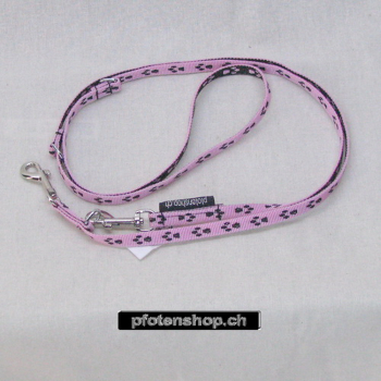 Leine 3fach verst. 1.6 - 2m, 10mm, Pfoten rosa - schwarz Pfoten rosa - schwarz