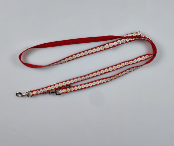 Leine 3fach verstellbar 1.6m - 2m, extra weich rot m. Blumen weiss