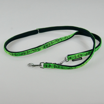 Leine mit Neopren, 3fach verstellbar 1.5m,  20 - 30mm Tattoo neongrün - schwarz