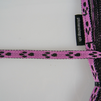 Schleppleine Band 10mm, 2 - 10m pfoten rosa - schwarz