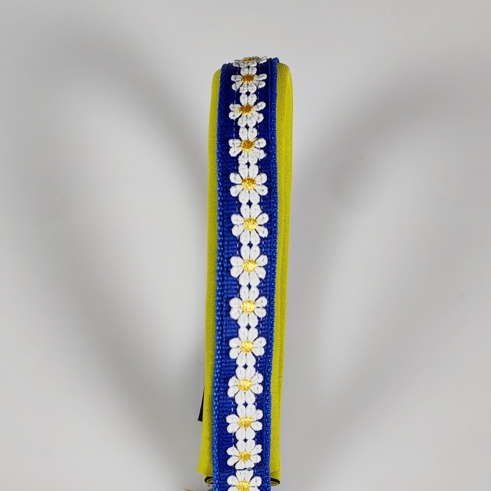Halsband Zug-Stop, 3 - 3.5cm, 25 - 55cm, Neopren gelb, blau, Blumen weiss