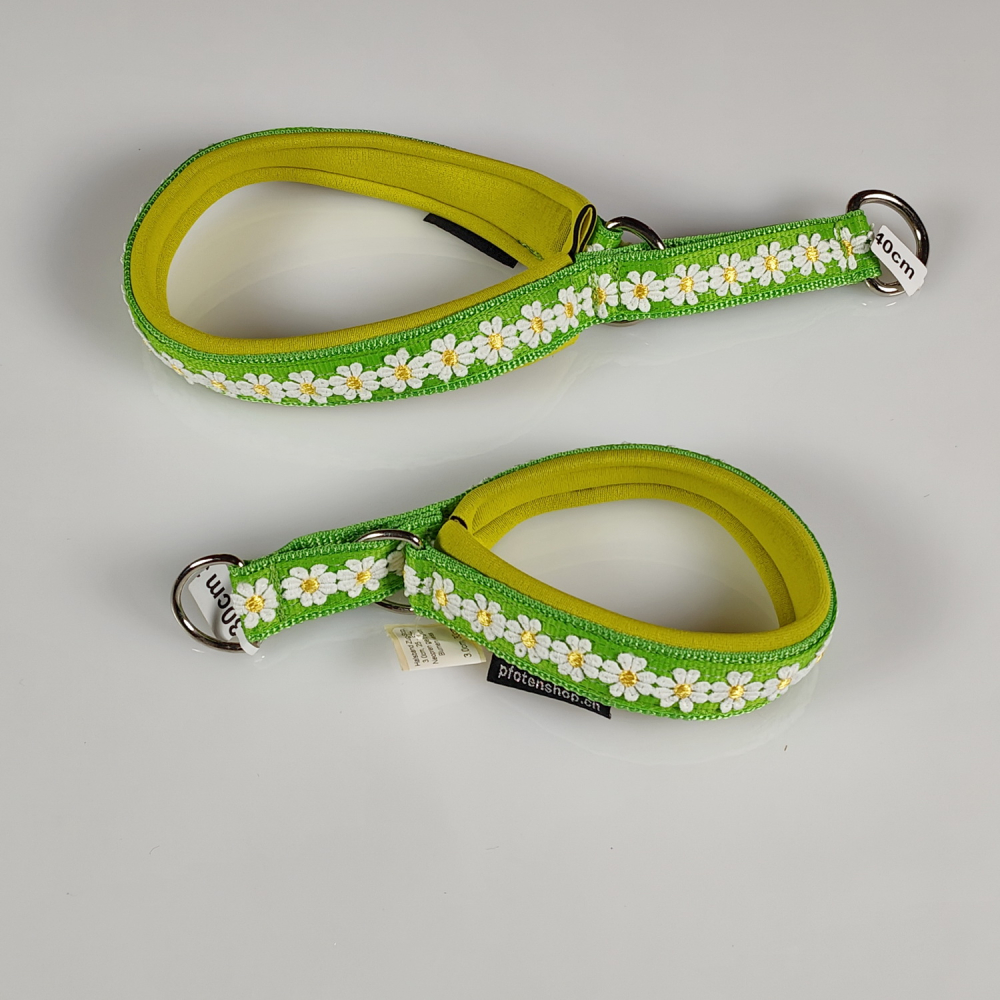 Halsband Zug-Stop, 3 - 3.5cm, 25 - 55cm, Neopren gelb, grün, Blumen weiss