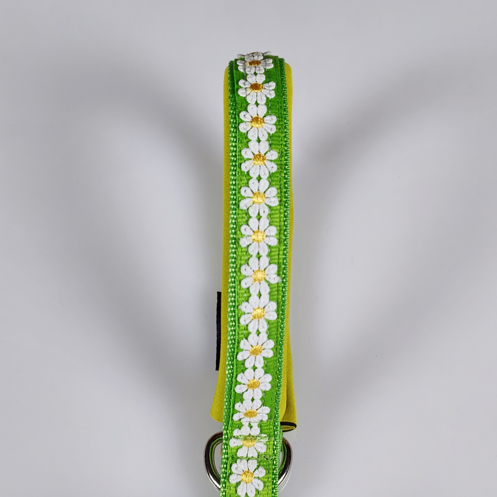 Halsband Zug-Stop, 3 - 3.5cm, 25 - 55cm, Neopren gelb, grün, Blumen weiss