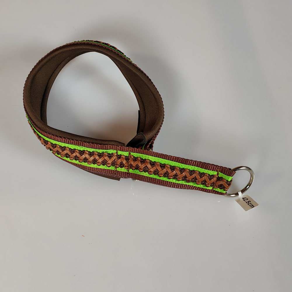 Halsband Zug-Stop, 3 - 3.5cm, 25 - 55cm, Neopren mit Kunst-Leder Borte, neongrün