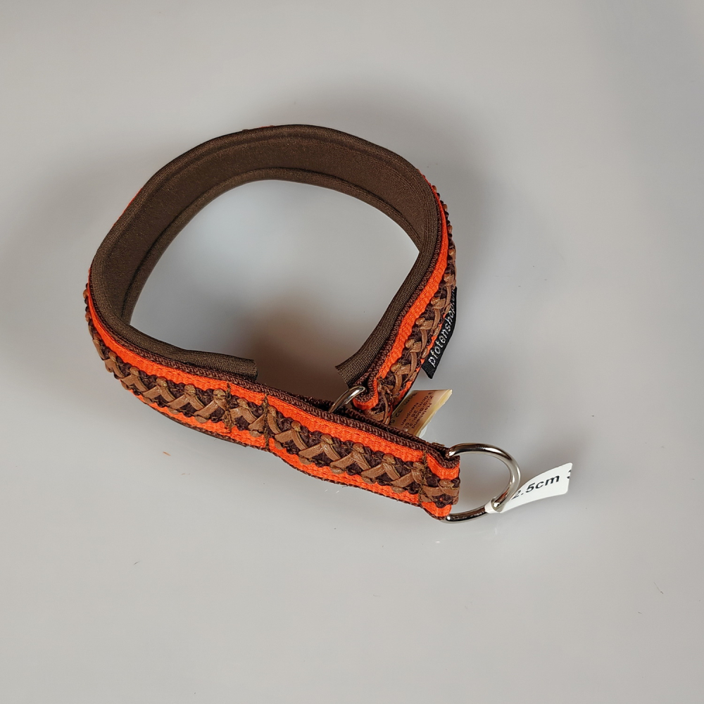 Halsband Zug-Stop, 3 - 3.5cm, 25 - 55cm, Neopren mit Kunst-Leder Borte, orange