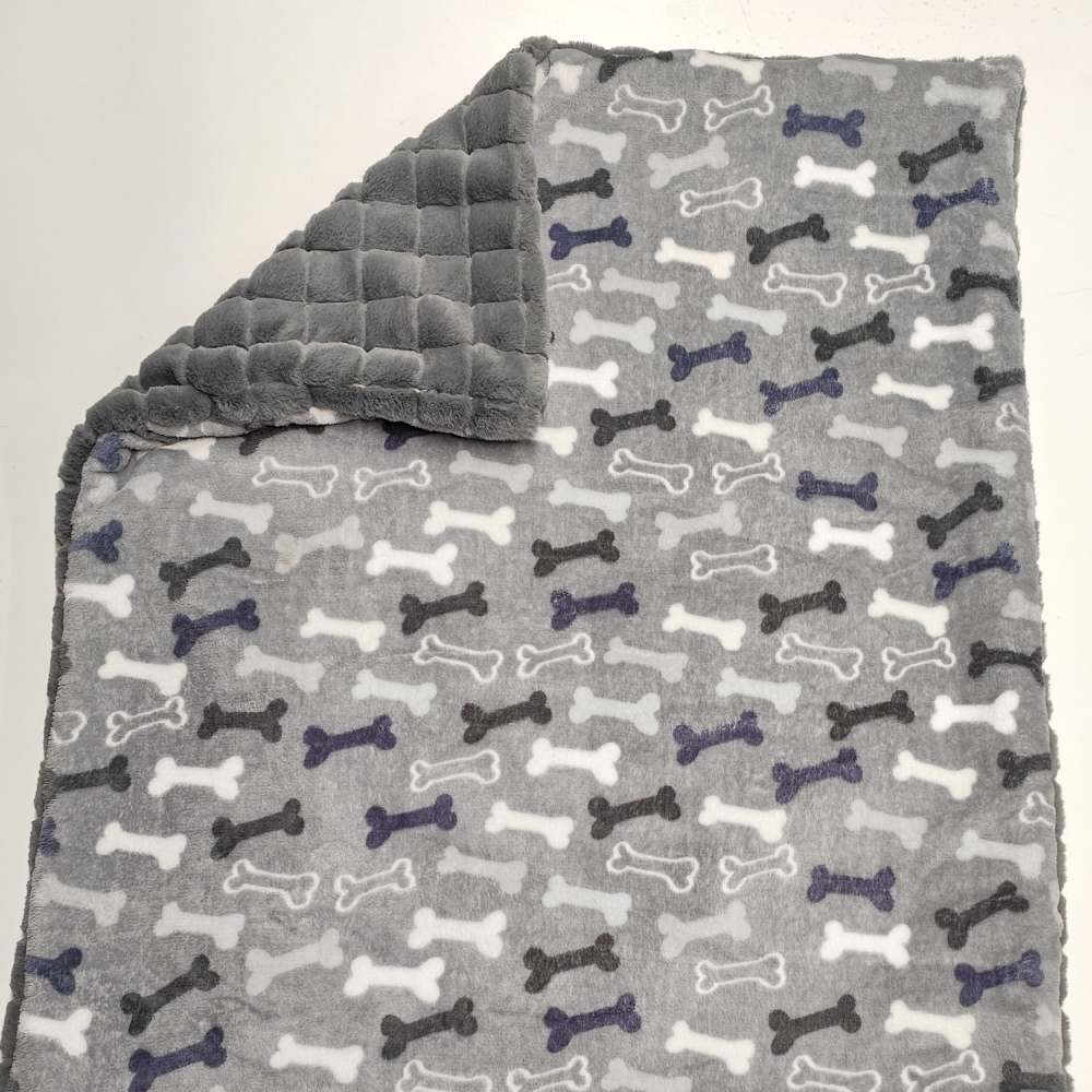 Kuscheldecke, grau karo teddy, grau knochen, grau 3-fach Fleece