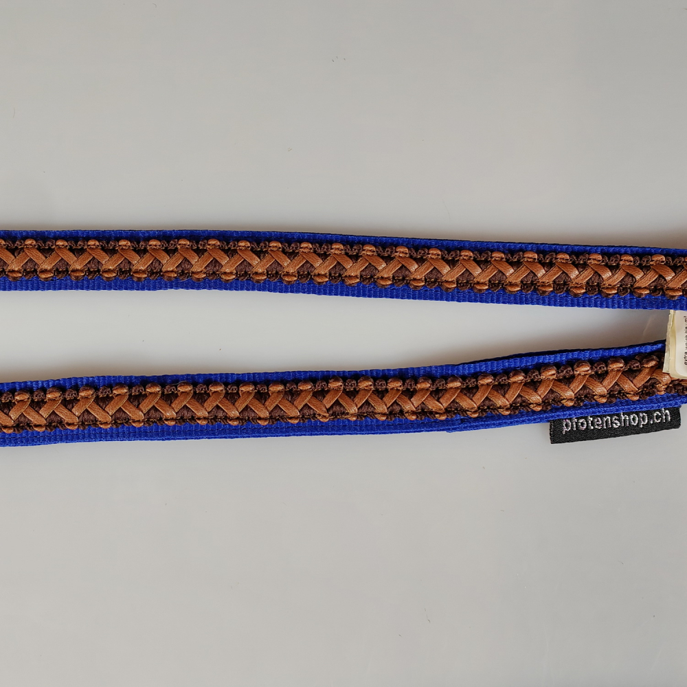 Leine 3fach verstellbar 1.6m - 2m, extra Weich blau, mit Lederband braun