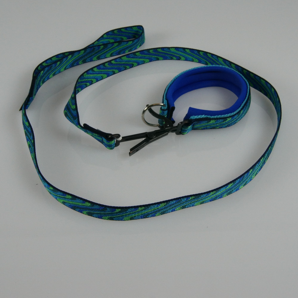 Agilityleine mit Jagdkarabiner, Halsband mit Neopren 3.0 & 3.5cm, 25 - 45cm Wellen blau, blau