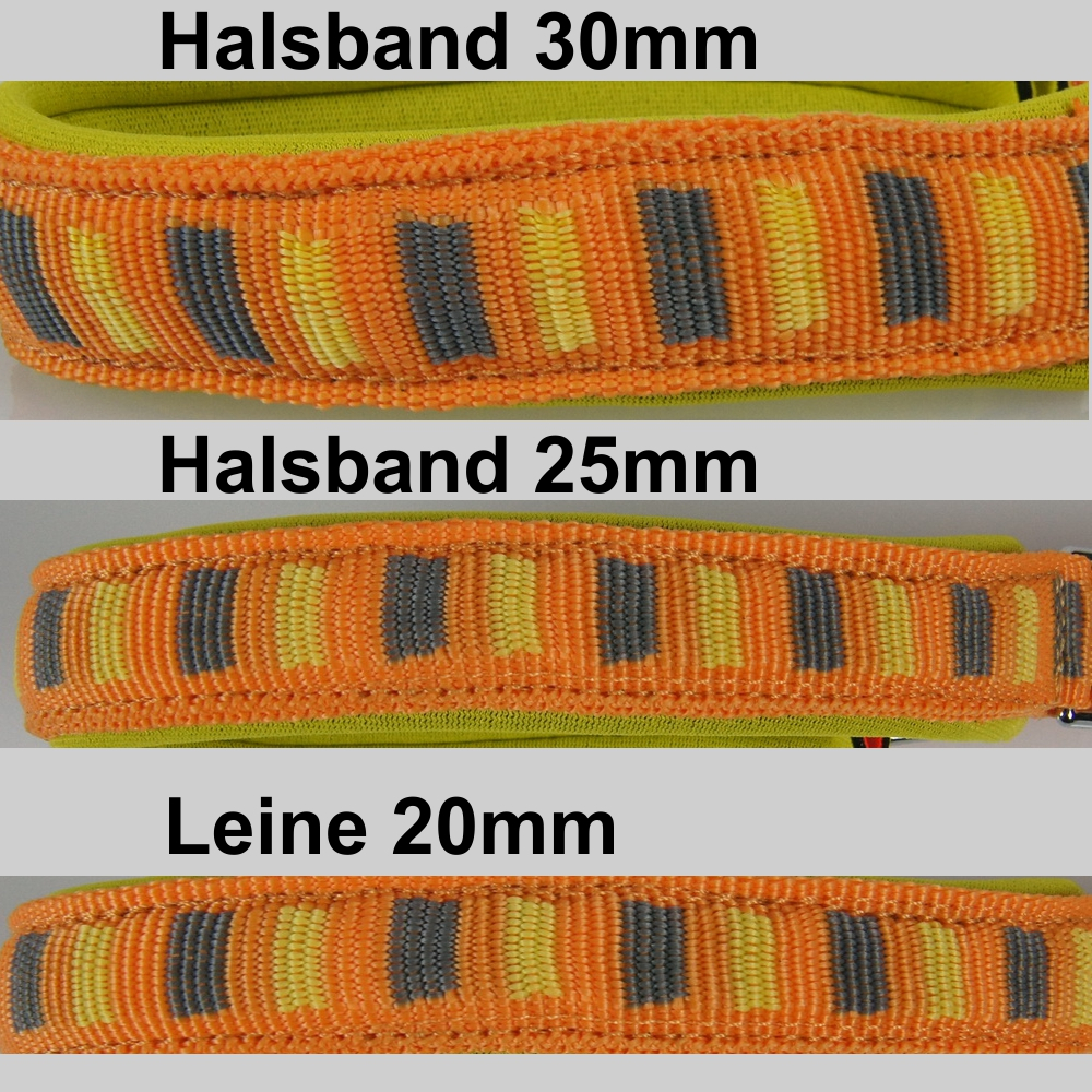 Agilityleine mit Neopren 2.5 - 3cm, 25 - 45cm orange - grau - gelb, gelb