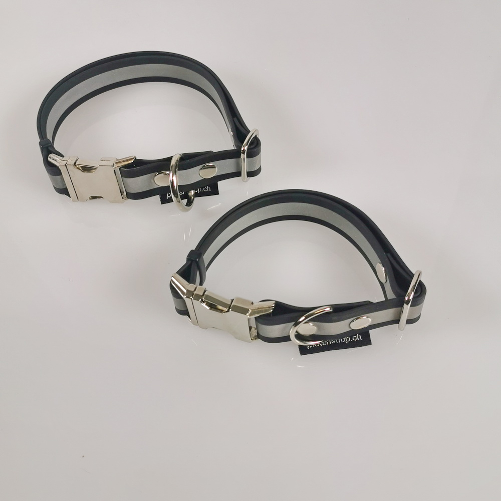 Halsband Click, 2 - 2.5cm, 30-65cm, wasserfest schwarz - reflex Biothan 2 Breiten, 2 Längen