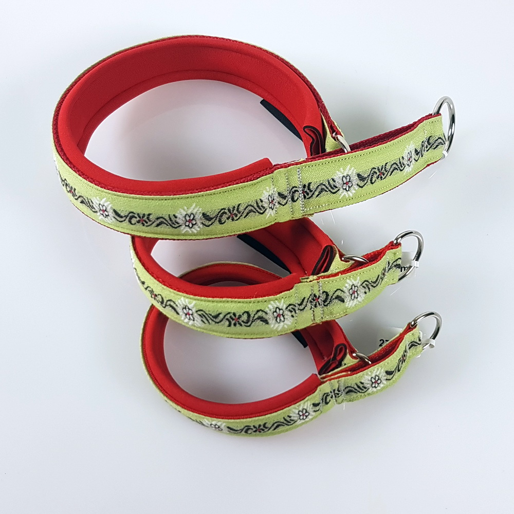 Halsband Zug-Stop, 2.5 - 3.5cm, 25 - 55cm, Neopren mit Ethno Borte grün Ethno Borte grün, rot